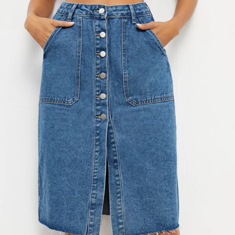 Button Down Midi Denim Skirt